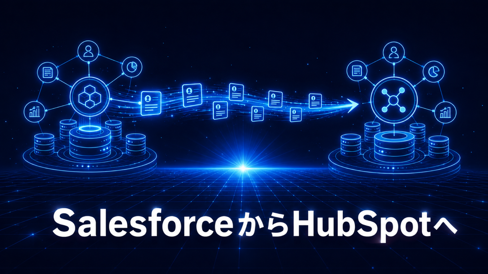 SalesforceからHubSpotへデータを移行するイメージ